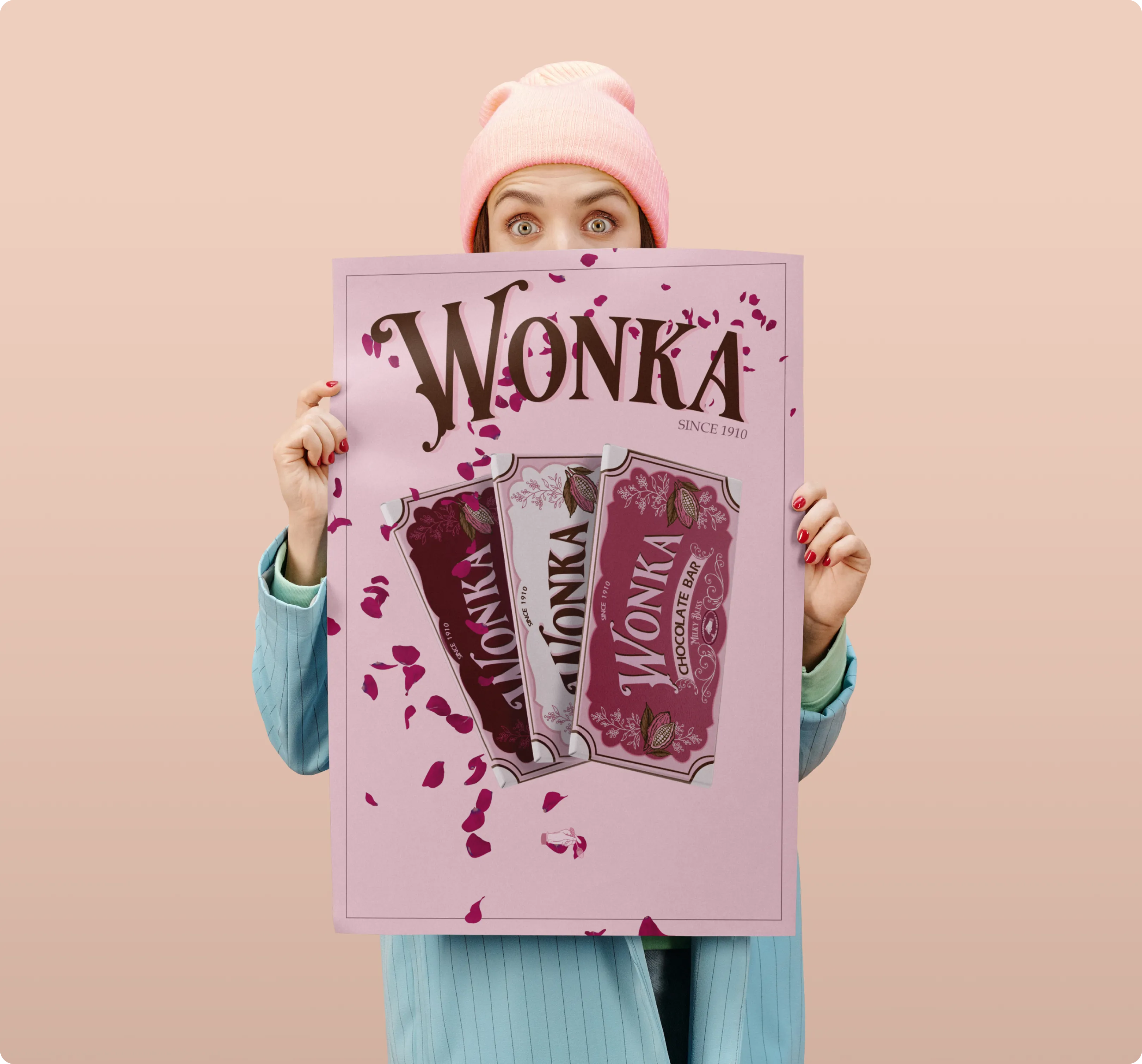 Woman hiding behind poster shadow-md